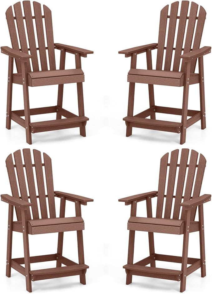 Tangkula Outdoor Bar Stool, HDPE Tall Adirondack Chair with Armrest & Footrest - Photo 9