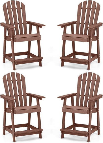 Tangkula Outdoor Bar Stool, HDPE Tall Adirondack Chair with Armrest & Footrest, Weather Resistant 47 Inch Counter Height Barstool Lifeguard Chair for Pool Deck Patio Garden, Balcony Chairs (4, Coffee)
