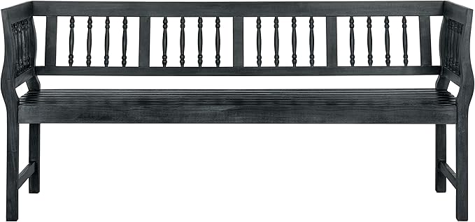 SAFAVIEH Outdoor Patio Furniture Collection – Brentwood Dark Slate Grey Distressed Acacia Wood Bench with Silver Accents, Classic Outdoor Seating for Porch or Garden (PAT6732K)