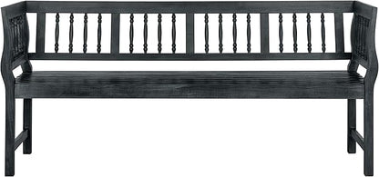 SAFAVIEH Outdoor Patio Furniture Collection – Brentwood Dark Slate Grey Distressed Acacia Wood Bench with Silver Accents, Classic Outdoor Seating for Porch or Garden (PAT6732K)