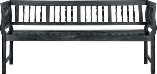 SAFAVIEH Outdoor Patio Furniture Collection – Brentwood Dark Slate Grey Distressed Acacia Wood Bench with Silver Accents, Classic Outdoor Seating for Porch or Garden (PAT6732K)