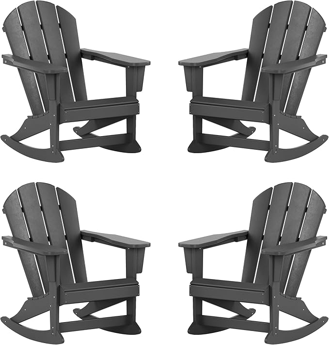WestinTrends Malibu Outdoor Patio Porch Rocking Adirondack Chair (Set of 4), Gray