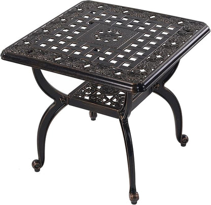 C/G Outdoor Side Tables,Cast Aluminum Patio End Tables,Anti-Rust Coffee Table for Garden Patio Lawn (Square-end Tables, Copper)