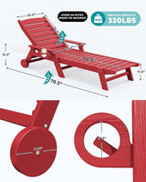 SERWALL Patio Chaise Lounge Chair, 78'' Long HDPE 5 Positions Adjustable Outdoor Lounger - Photo 3