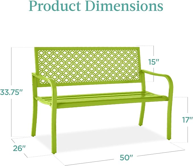 Best Choice Products Outdoor Bench 2-Person Metal Steel Benches Furniture for Garden, Patio, Porch - Photo 2