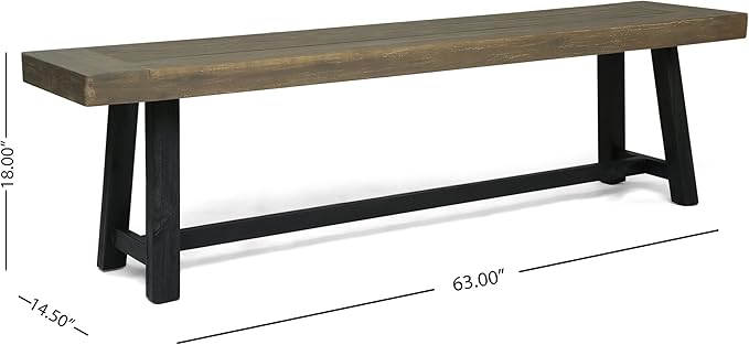 Merax Acacia Wood Outdoor Benches, 63" Rustic Patio Bench with Sandblast Gray Finish and H-Stretcher Design, Solid Hardwood Garden Bench for Dining, Porch, Fire Pit, Grey