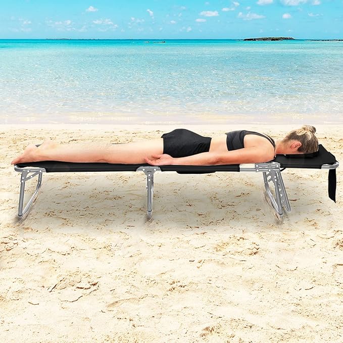 Tangkula Tanning Chair with Face Hole, Patio Folding Adjustable Reclining Beach Sunbathing Lounge Chair with Side Pocket, Portable Face Down Chaise Lounge for Outdoor Backyard Poolside (2)