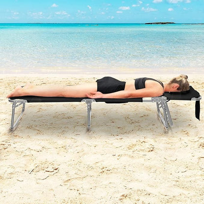 Tangkula Tanning Chair with Face Hole, Patio Folding Adjustable Reclining Beach Sunbathing Lounge Chair with Side Pocket, Portable Face Down Chaise Lounge for Outdoor Backyard Poolside (2)