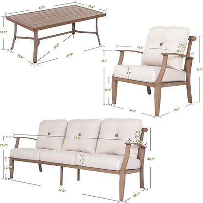 Outdoor Aluminum Conversation Sofa Set, 4-Piece Patio Sofa with Zippered Cushion and Coffee Table, for Porch Garden Backyard Balcony and Poolside, Beige