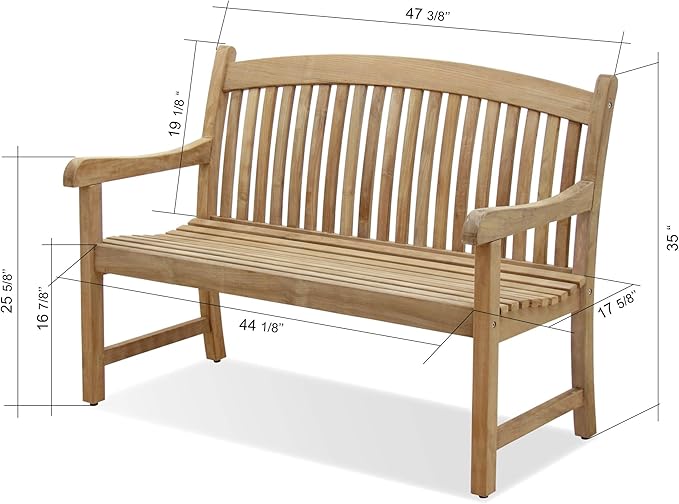Amazonia Newcastle Patio Bench | Made of Real Teak | Ideal for Outdoors and Indoors, 48Lx26Wx35H, Light Brown