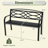 Giantex Outdoor Bench, 45.5” Patio Garden Bench with Backrest, Curved Armrests, Heavy-Duty Metal Frame, Slatted Seat - Photo 3