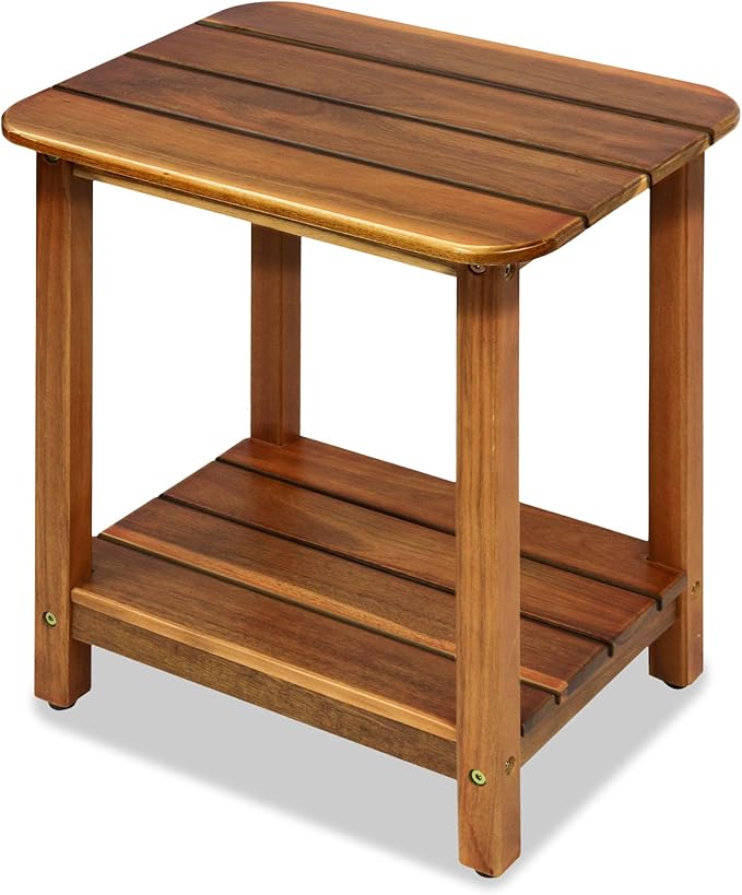 ENKEZI Acacia Adirondack Indoor Outdoor Side Table, Sturdy Patio End Table Weather Resistant, Strong Stability Outdoor Table for Bancony, Patio, Pool, Porch, Living Room (Small 17 in)