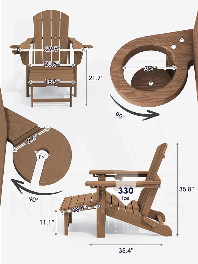 KINGYES Folding Adjustable Adirondack Chair with Ottoman & 2 Cup Holders Set of 4 - Photo 2