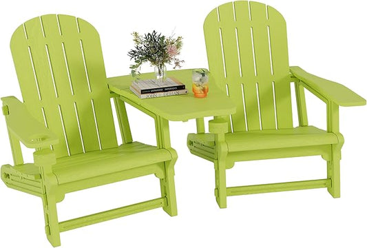 Shintenchi Adirondack Chairs Set of 2,HDPE Adirondack Chairs w/Removable Tablelop & Umbrella Hole,All-Weather Wooden Textured Plastic Outdoor Chairs w/Cup Holders for Garden Backyard Pool,Green