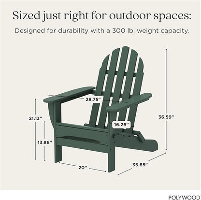 POLYWOOD AD5030GR Classic Folding Adirondack Chair, 38.5" x 31.25" x 33.5", Green
