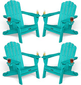 Adirondack Chairs Set of 4, Foldable Adirondack Chairs with 2 Cup Holder, Wood Texture HDPE Fire Pit Chairs - Photo 3