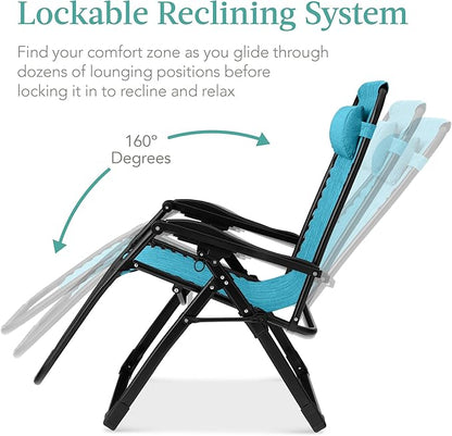 Best Choice Products Oversized Zero Gravity Chair, Folding Outdoor Patio Recliner, XL Anti Gravity Lounger w/Removable Cushion, Cup Holder, Side Tray, 350lb Capacity - Light Blue