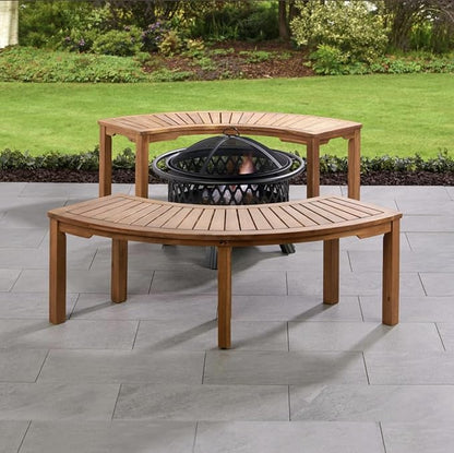 Patio Wise Acacia Wood Outdoor Curved Bench for Fire Pit Seating – 6-Foot Backless Round Bench for Patio, Porch, Park, or Dining Table, 57" L x 16" W x 17.75" H, Teak Color