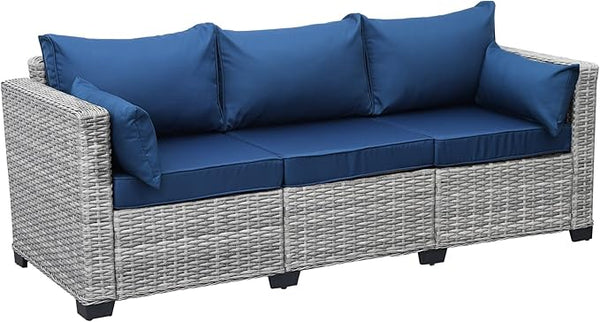 Rattaner Outdoor Furniture Outdoor Couch Grey Wicker Patio Furniture 3-seat Sofa Deep Seat Hight Backrest with - Photo 1