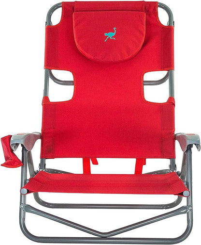 Ostrich On-Your-Back Portable 9.6-Pound Folding Reclining Outdoor Camping Lawn Chair with 5 Adjustable Positions, Red (2 Pack)