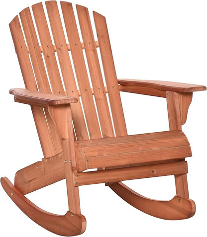 Outsunny Wooden Adirondack Rocking Chair Outdoor Lounge Chair Fire Pit Seating with Slatted Wooden Design, Fanned Back, & Classic Rustic Style for Patio, Backyard, Garden, Lawn, Teak