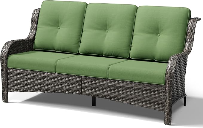 Joyside Outdoor Patio Couch, 3 Seater Outdoor Wicker Sofa with High Back, Deep Seating, Wide Armrest, Thickened Cushions - Photo 8