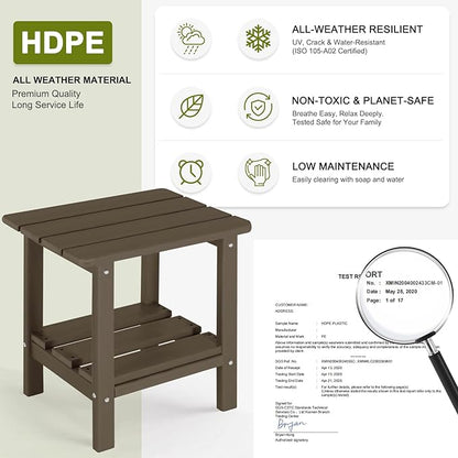 Set of 2 Adirondack Outdoor Side Table, 2-Tier Small Patio End Table, Weather Resistant HDPE Outdoor End Tables for Garden, Lawn, Pool, Beach, Porch, Deck, Backyard - Square, Dark Brown
