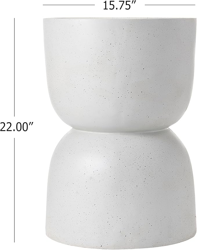 Christopher Knight Home Ema 22"H Lightweight Concrete Outdoor Side Table with Storage, Hourglass Shaped Patio End Table, MGO Outdoor Coffee Table, No Assembly Garden Plant Stand Indoor, White+Natural