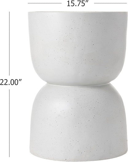 Christopher Knight Home Ema 22"H Lightweight Concrete Outdoor Side Table with Storage, Hourglass Shaped Patio End Table, MGO Outdoor Coffee Table, No Assembly Garden Plant Stand Indoor, White+Natural