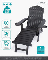 ZHUSI Folding Adjustable Adirondack Chair with Retractable Ottoman, Adirondack Chair with 2 Cup Holders - Photo 3