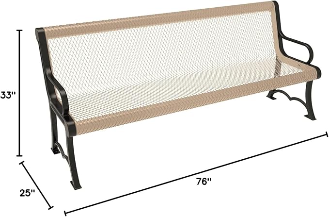 COATEDOUTDOORFURNITURE Coated Outdoor Furniture Heavy-Duty Outdoor Bench Thermoplastic Coated, Expanded Metal, Commercial-Grade Garden Bench, Made in America (Portable with Back, 6 Ft, Tan)