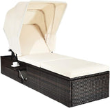 COSTWAY Patio Rattan Lounge Chair Chaise Cushioned Top Canopy Adjustable W/Tea Table - Photo 1