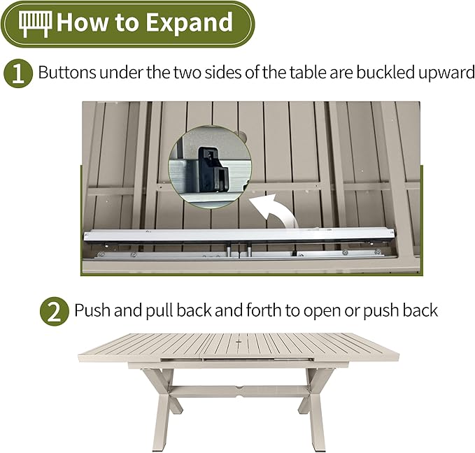 TWT Aluminum Outdoor Dining Table for 8, 62.8" - 82.5" Extendable Patio Dining Table with Umbrella Hole on Top with X-Shaped Frame Easy to Assemble for Backyard Garden Yard Porch Deck, Milk Coffee