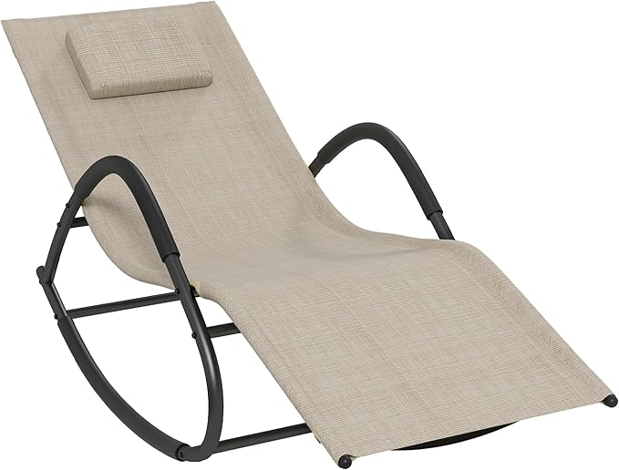 Outsunny Rocking Chair, Zero Gravity Patio Chaise Sun Lounger, Outdoor Rocker, UV Water Resistant, Pillow for Sunbathing - Photo 1