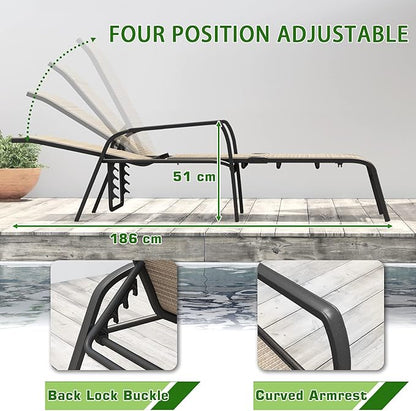 Devoko Patio Chaise Lounges Sets Outdoor Lounge Chairs with Adjustable Backrest & Sturdy Glass Top Coffee Table Suitable for Poolside, Beach, Backyard, Garden (Beige)
