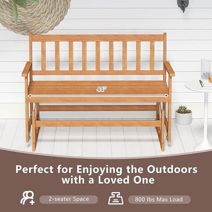 Tangkula 2-Person Outdoor Acacia Wood Glider Bench, Heavy Duty 800 LBS, Patio Swing Rocking Loveseat with Slatted Seat and Backrest for Porch, Garden and Backyard, Natural