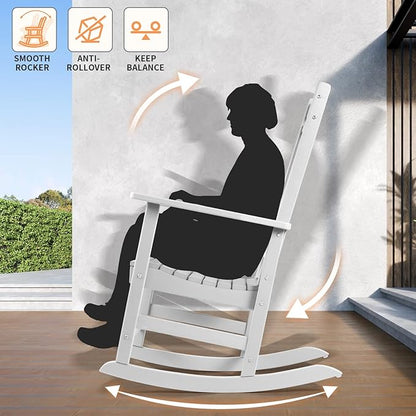 FUNBERRY Outdoor Rocking Chairs Set of 2, HDPE All Weather Poly Lumber Rocker, High Back Patio Rockers Easy Assembly