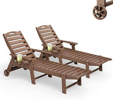 Lounge Chair Outdoor Set of 2, HDPE Chaise Lounge Outdoor with 5-Position & Wheels &Cup Holder - Photo 1