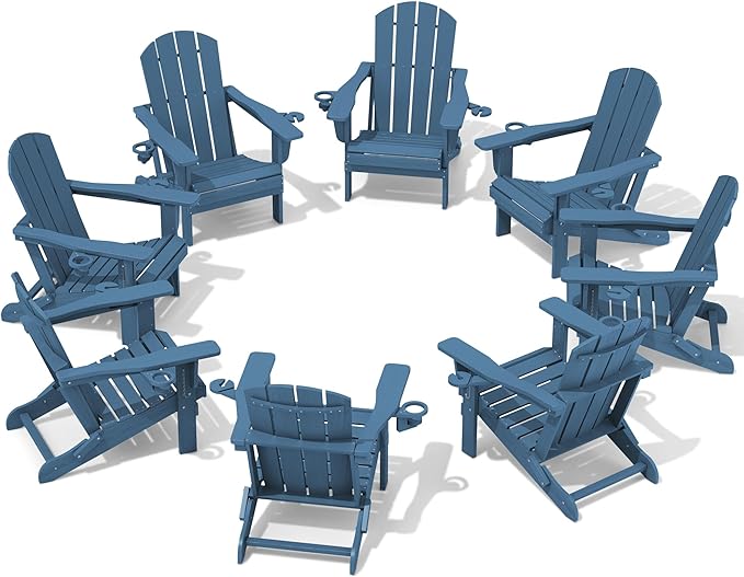 SERWALL Folding Adirondack Chair, HDPE Adirondack Chairs Set of 8 - Photo 1