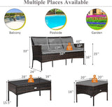 Tangkula 3 Pieces Patio Conversation Set, All Weather Outdoor PE Rattan Wicker Furniture Set with Padded Cushions - Photo 5