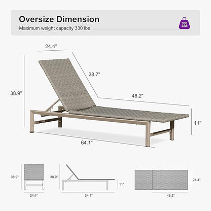 PURPLE LEAF Patio Chaise Lounge Rattan Chair Outdoor Pool Adjustable Recliner Wicker Lounger for Outside Woven Furniture Tanning Poolside Lounger Slate Gray