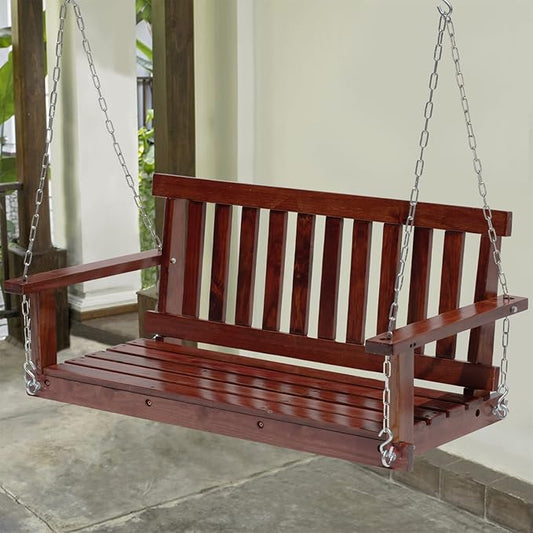 PayLessHere 4FT Wooden Porch Swing Heavy Duty Outdoor Swing Bench for Adults, 800lb Weight Capacity with Hanging Chains & Fixing Screws for Patio, Garden, Backyard, Balcony Furniture(Brown)