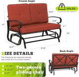 SUNCROWN Outdoor Swing Glider Chair, Patio 2 Seats Loveseat Rocking Chair with Cushions, Steel Frame Furniture-Red - Photo 2