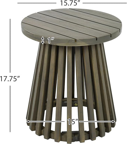 Merax Outdoor Acacia Wood Coffee Table 15.75" Round Patio Side Table for Backyard Lawn Balcony, Aesthetic Slat Base Design (Grey Finish)
