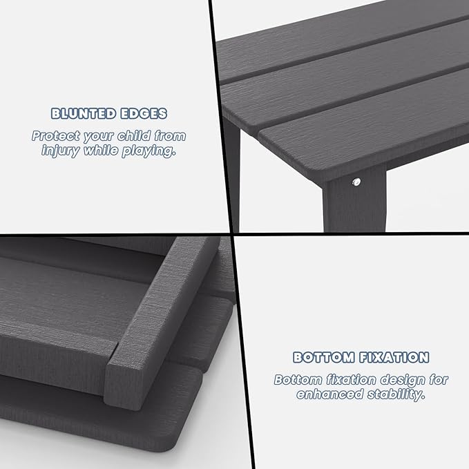 Wood Texture Outdoor Coffee Table, 35" x 18.2" Poly Lumber Patio Coffee Table, All Weather Adirondack Outdoor Table for Balcony, Garden, Indoor or Outdoor, Slate Gray Slate Gray