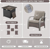 Belord 5 Piece Patio Furniture Set with Fire Pit Table - Outdoor Conversation Set with Propane Fire Pit and 4 Wicker - Photo 2