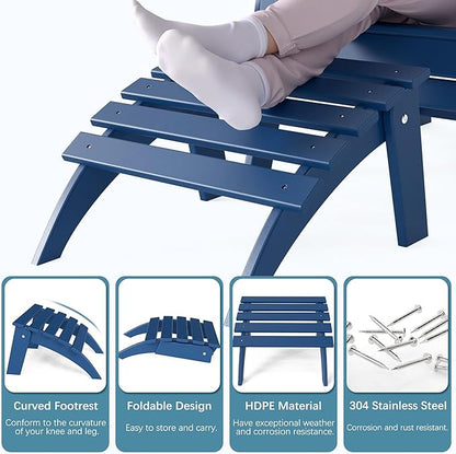 Adirondack Ottoman Set of 4, Folding Adirondack Ottoman for Adirondack Chair, HDPE All Weather Outdoor Footstool for Patio, Backyard, Porch, Garden, Navy Blue