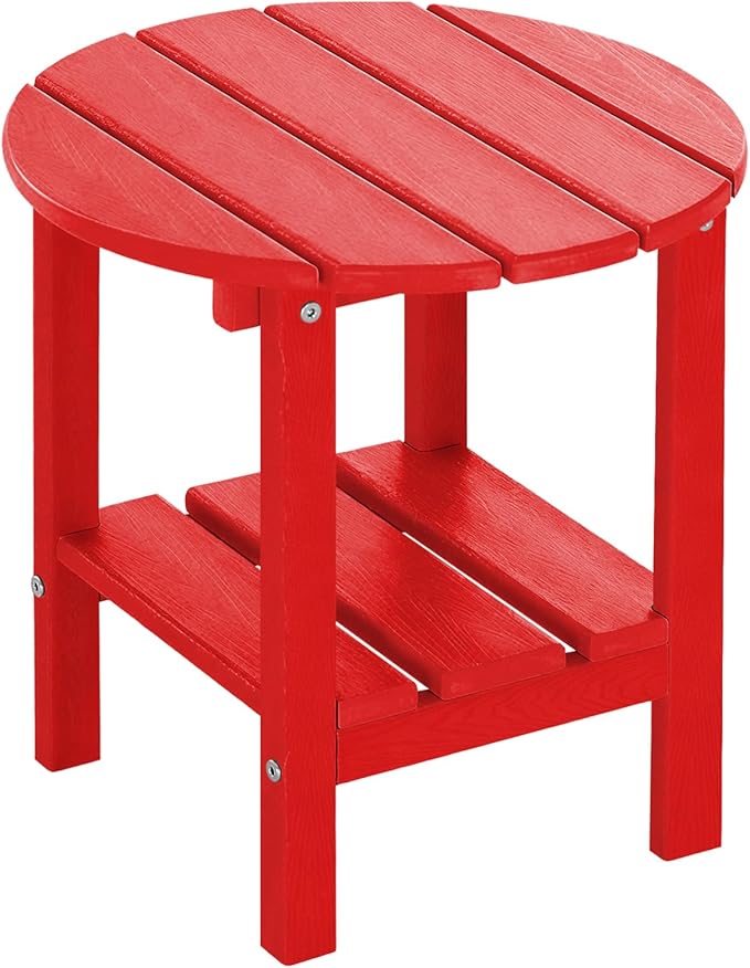 Outdoor Side Table Round - Patio Side Tables - HDPE Small Outdoor End Table for Backyard Pool Porch Balcony - Double - Photo 1