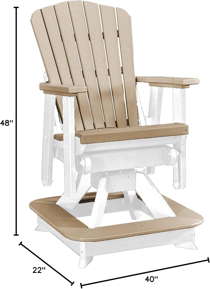 DutchCrafters Slat Fan Back Poly Balcony Adirondack Swivel Glider with Footrest Outdoor Patio Chair (White & Weatherwood)