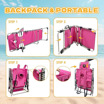 Backpack Sun Tanning Chair with Face Hole & Beach Table, 5-Position Adjustable Folding Lounge Chair Outdoor for Lawn Patio Garden